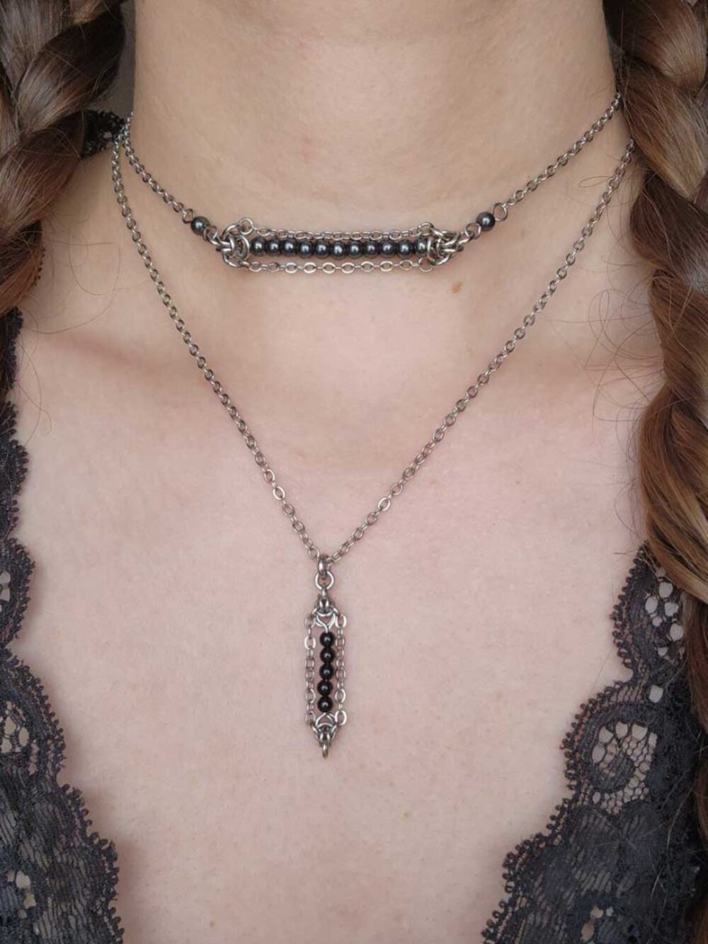 Vintage black and silver choker necklace